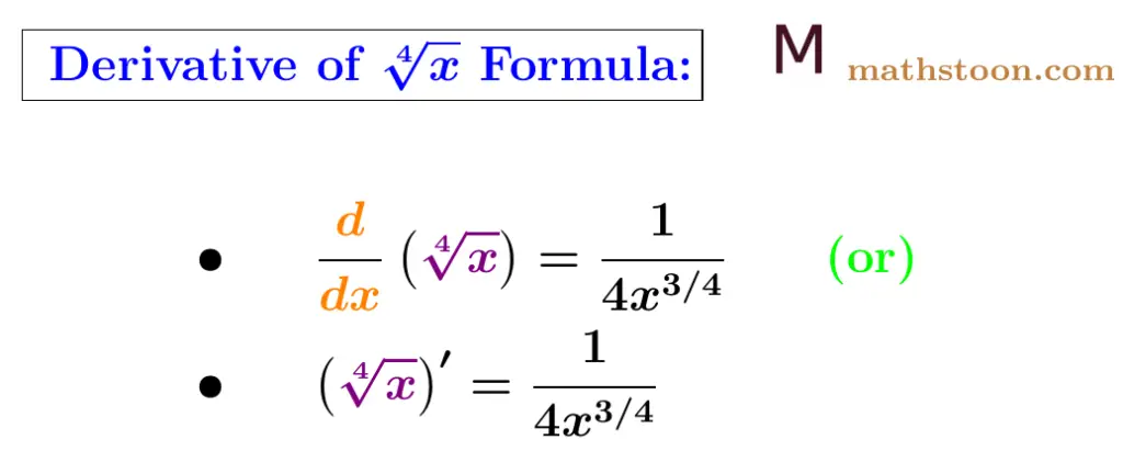 Derivative of fourth root of x